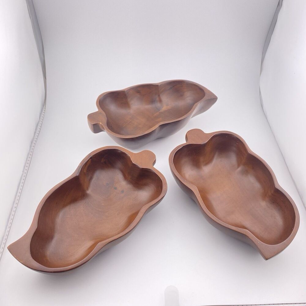 Vintage Monkey Pod Wood Leaf Shape Bowl, Nut Dish MCM